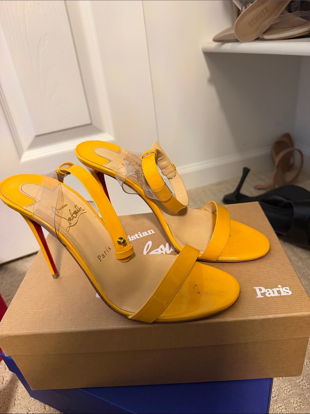 Christian Louboutin Yellow Patent Leather Stiletto Slides